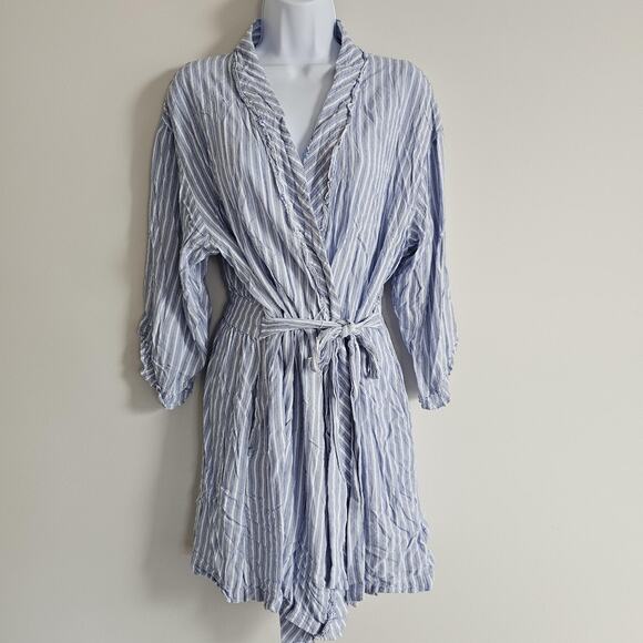 Eileen West Robe Womens L/XL Blue Striped Wrap Belted Cottage Minimalist Coastal - Picture 1 of 9